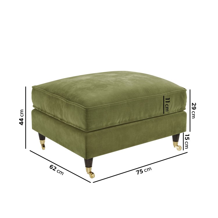 Large Olive Green Velvet Footstool - Payton