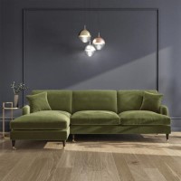 ONLY OPENED - 3 Seater Left Hand Facing L Shaped Sofa in Olive Green - Payton