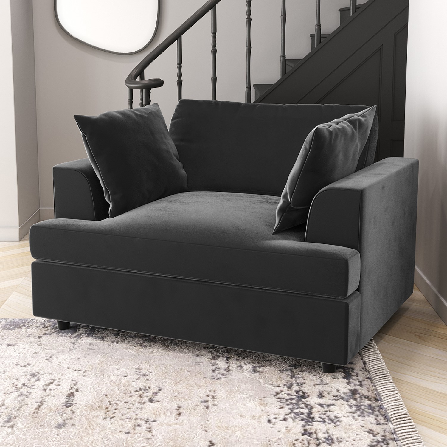 GRADE A1 Charcoal Grey Velvet Loveseat August Furniture123