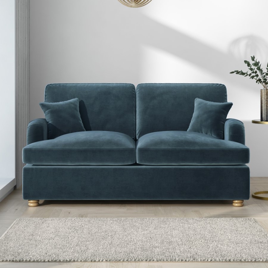GRADE A1 - Petrol Blue Velvet 2 Seater Sofa Bed - Payton