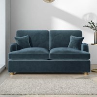 GRADE A1 - Petrol Blue Velvet 2 Seater Sofa Bed - Payton