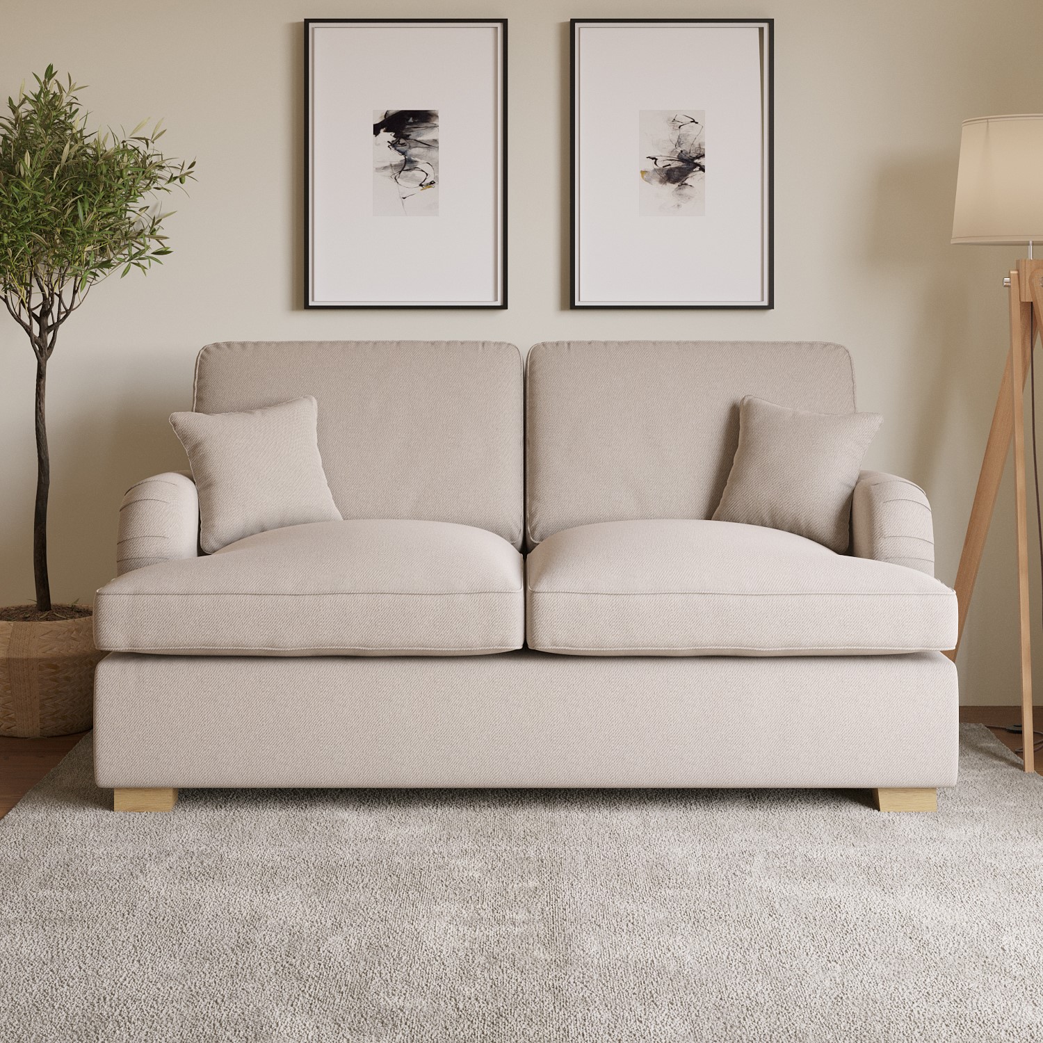 Photo of Beige fabric pull out sofa bed - seats 2 - payton
