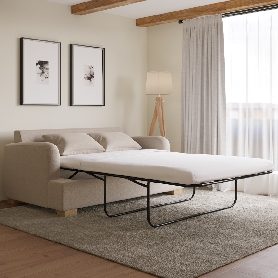 Beige Fabric Pull Out Sofa Bed - Seats 2 - Payton