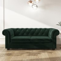 GRADE A2 - Green Velvet Chesterfield Pull Out Sofa Bed - Seats 3 - Bronte