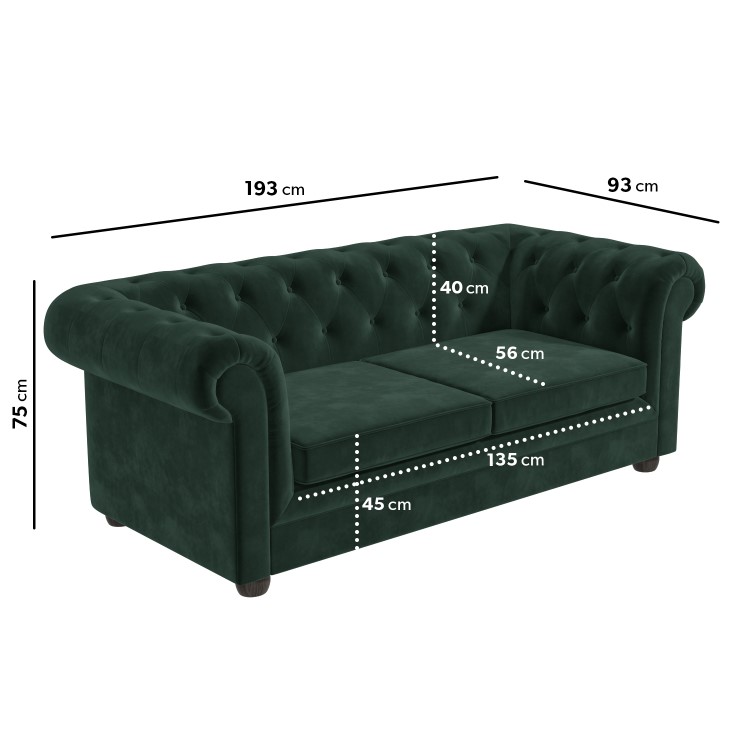 GRADE A3 - Pull-Out Chesterfield Sofa Bed in Green Velvet - Bronte