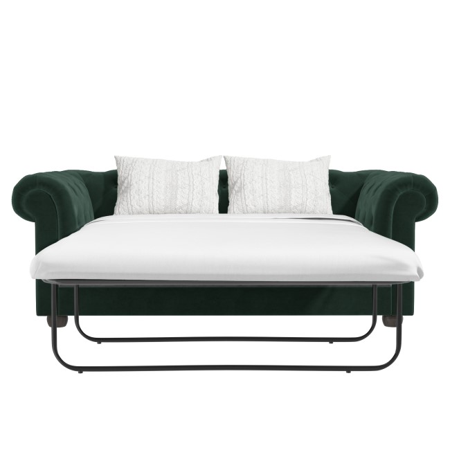 Green Velvet Chesterfield Pull Out Sofa Bed - Seats 3 - Bronte