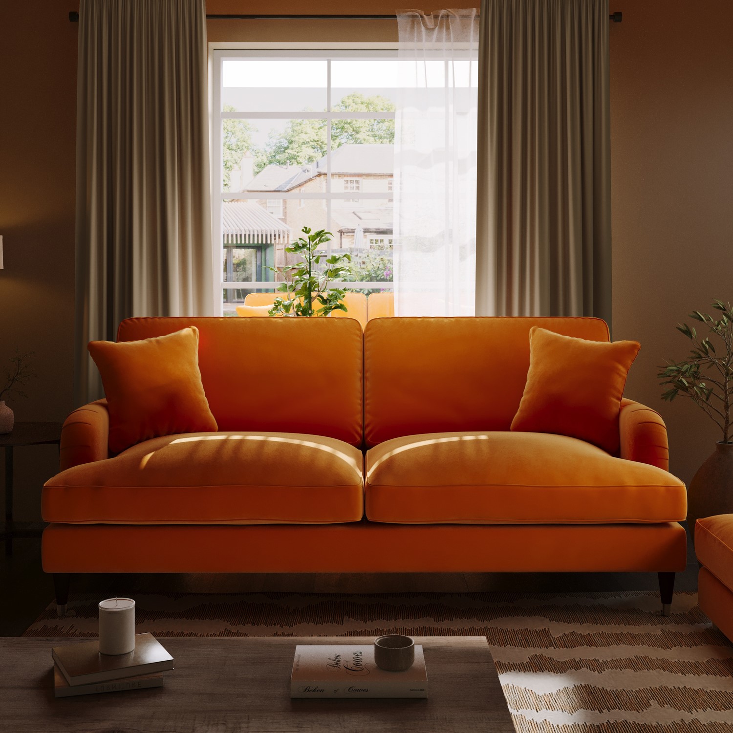 Payton Orange Velvet 3 Seater Sofa