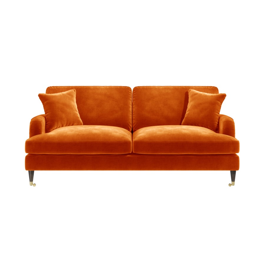 GRADE A2 - Orange Velvet 3 Seater Sofa - Payton