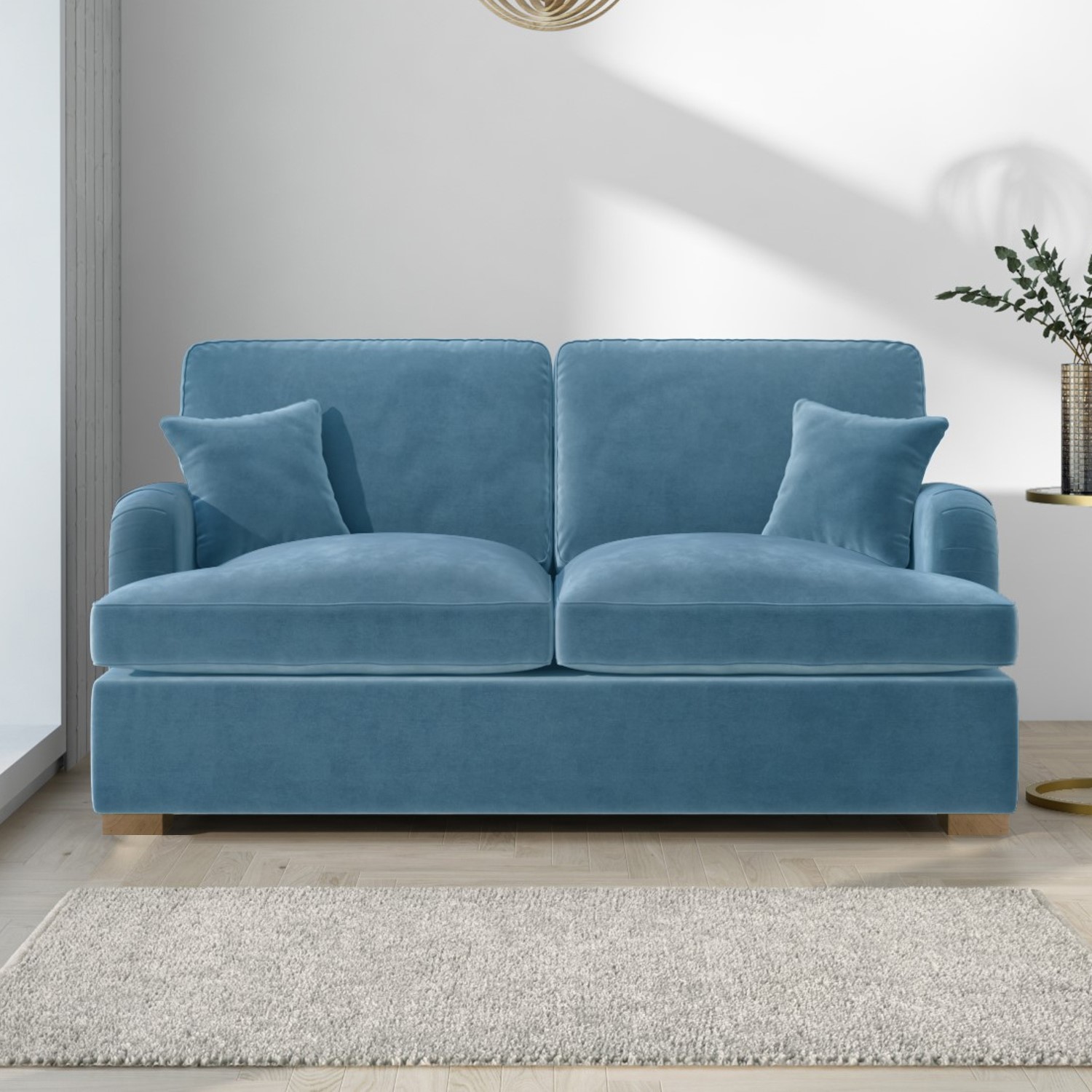Photo of Light blue velvet pull out sofa bed - seats 2 - payton