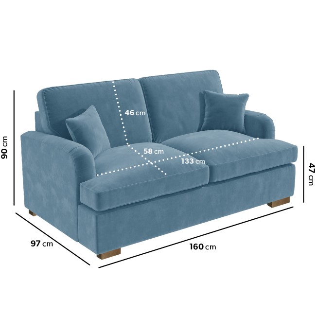 ONLY OPENED - 2 Seater Pull-Out Sofa Bed in Light Blue Velvet - Payton