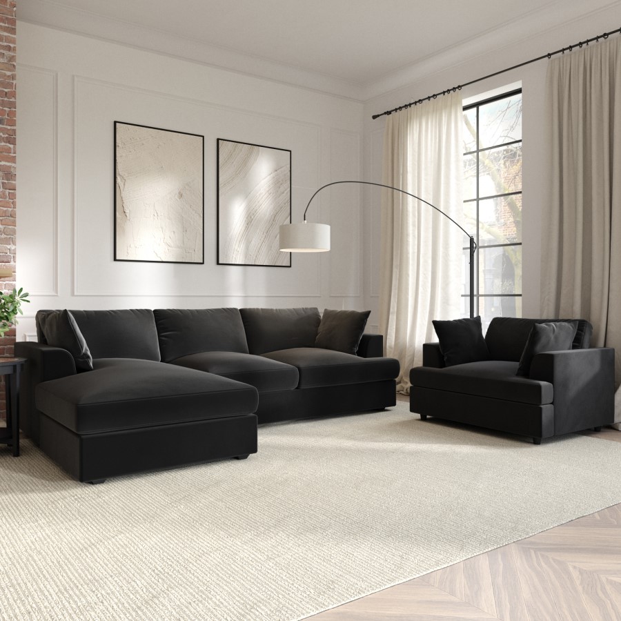 Dark Grey Velvet Left Hand 4 Seater Chaise Corner Sofa - August