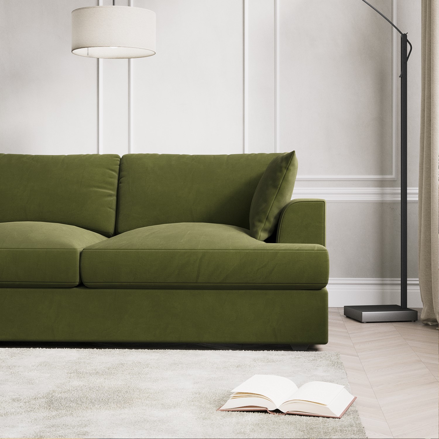 Read more about Olive green velvet left hand l shaped sofa seats 4 august