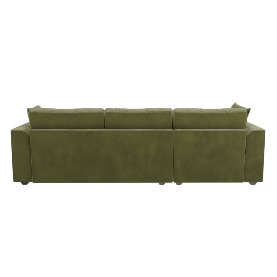 GRADE A2 - 3 Seater Left Hand Facing L Shaped Sofa in Olive Green Velvet - August