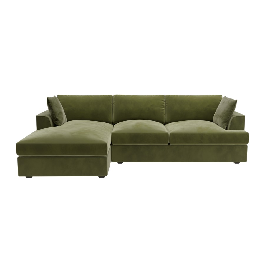 GRADE A2 - 3 Seater Left Hand Facing L Shaped Sofa in Olive Green Velvet - August