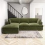 GRADE A2 - 3 Seater Left Hand Facing L Shaped Sofa in Olive Green Velvet - August