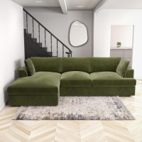 GRADE A2 - 3 Seater Left Hand Facing L Shaped Sofa in Olive Green Velvet - August
