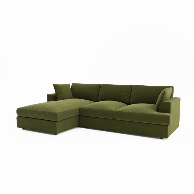 Olive Green Velvet Left Hand 4 Seater Corner Sofa - August