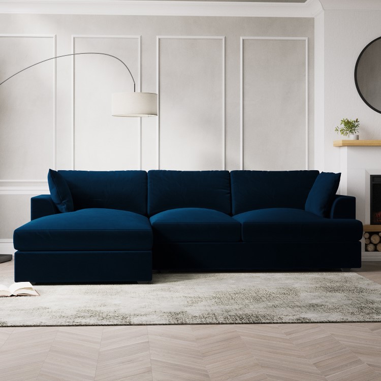 Left Hand Corner Sofa and Love Seat Set in Navy Velvet - August