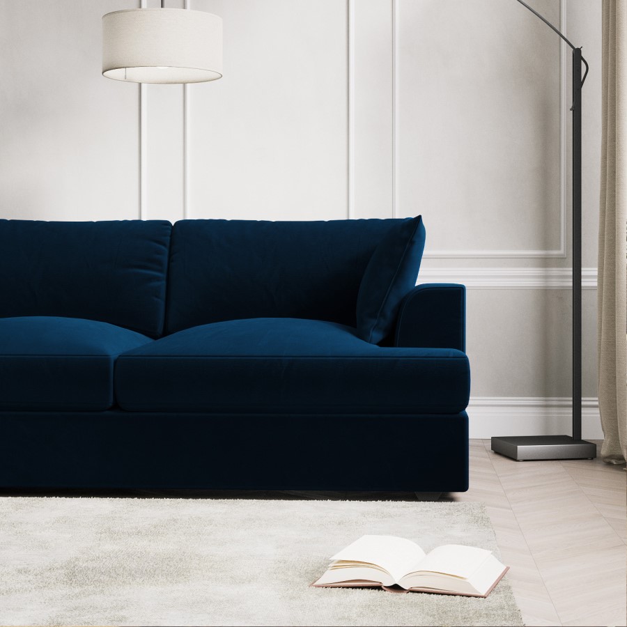 Navy Blue Velvet Left Hand 4 Seater Chaise Corner Sofa - August