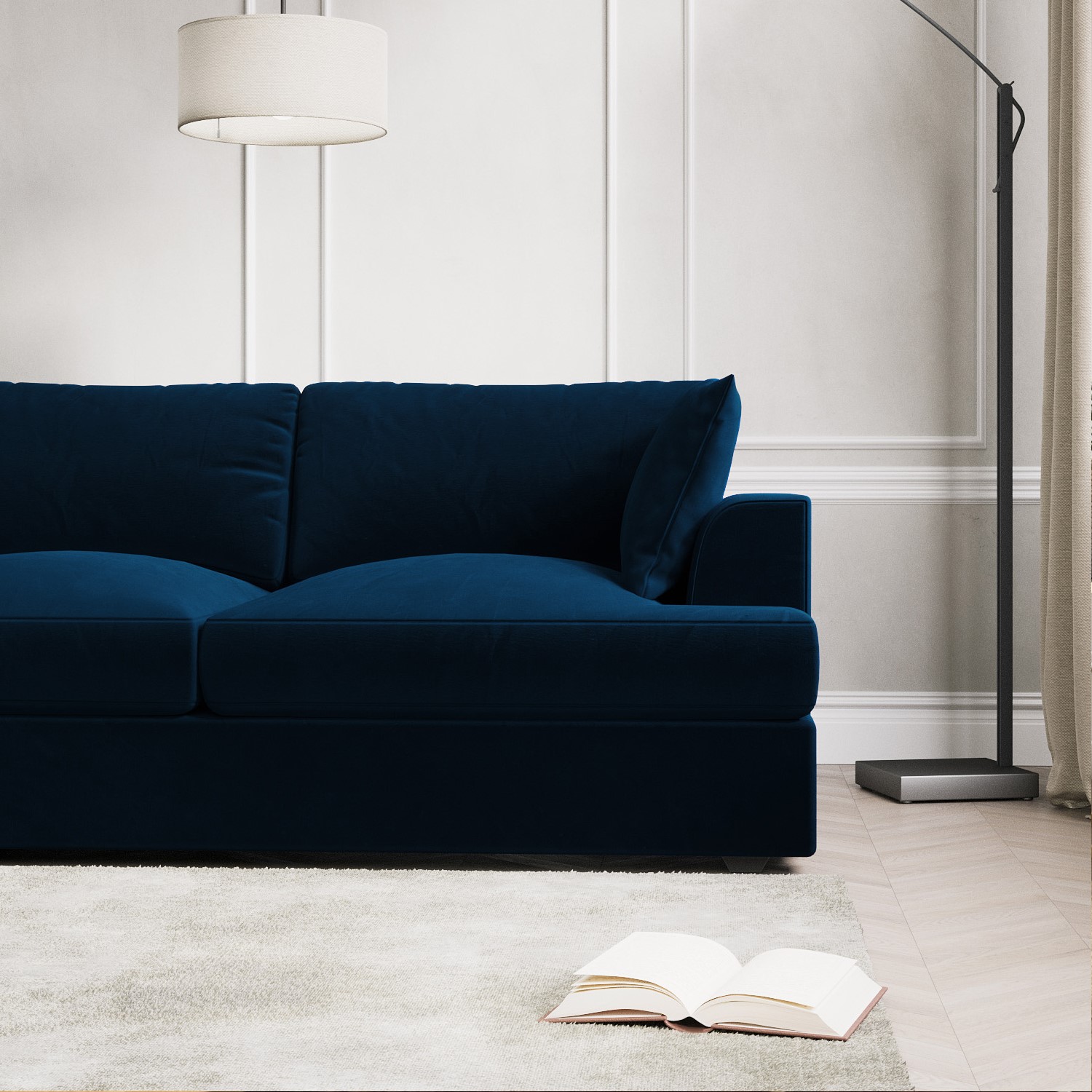 Read more about Navy velvet left hand l shaped sofa seats 4 august