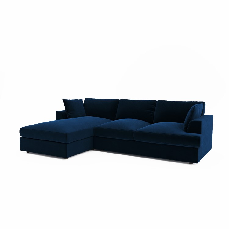 Navy Velvet Left Hand 4 Seater Chaise Corner Sofa - August