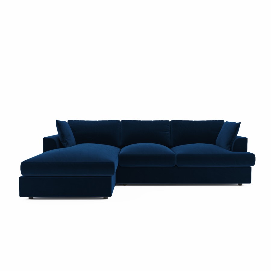 Navy Blue Velvet Left Hand 4 Seater Chaise Corner Sofa - August