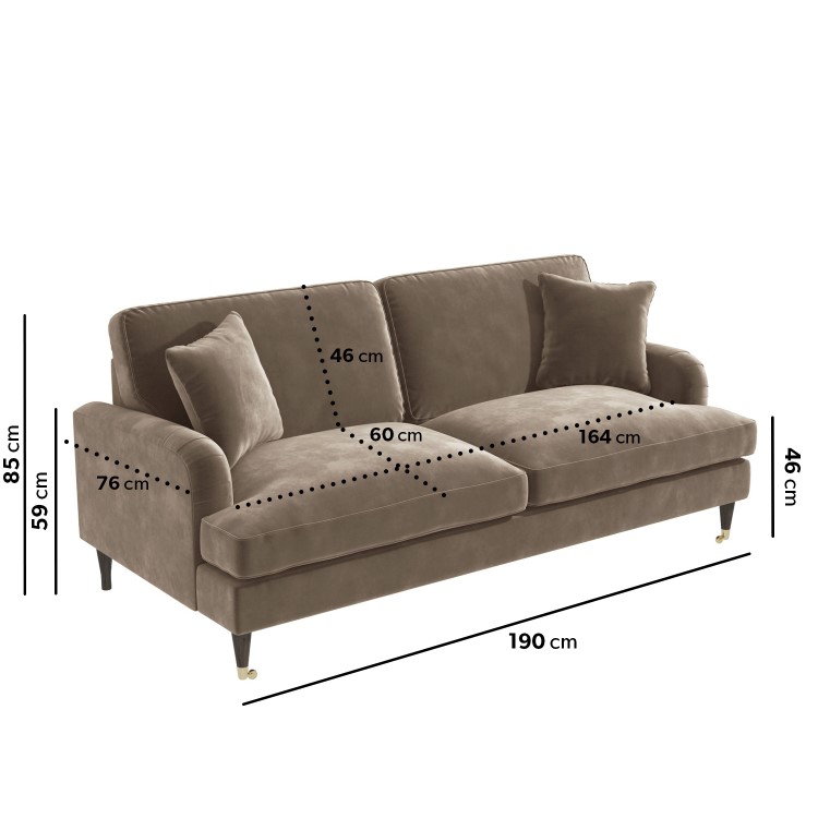 Beige Velvet 3 Seater Sofa - Payton