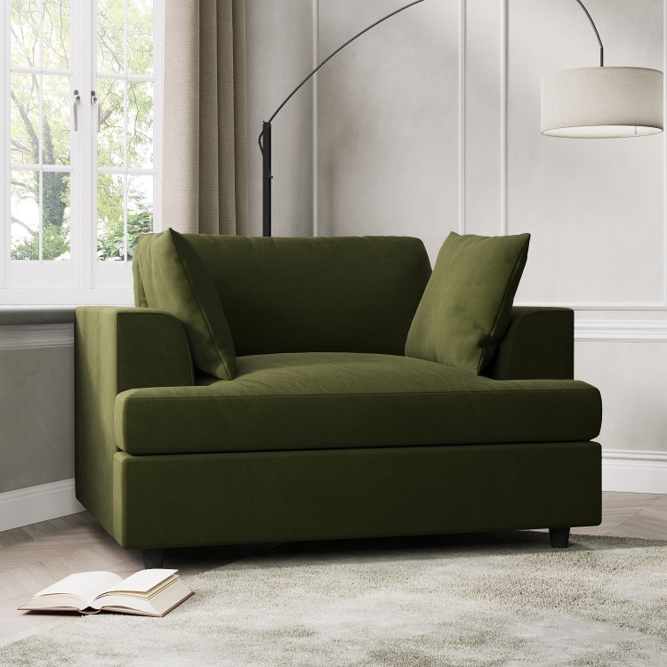 Olive Green Velvet Love Seat - August