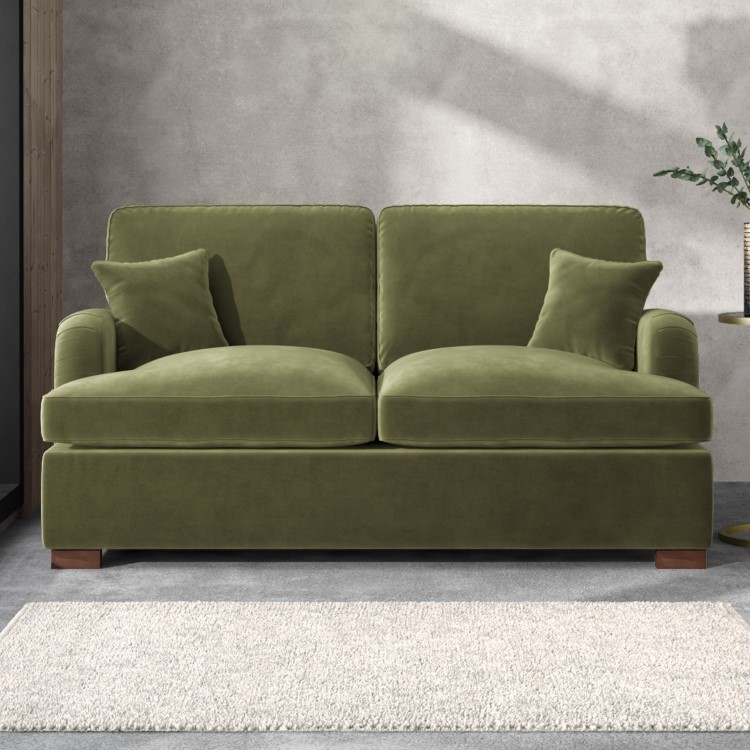 ONLY OPENED - Olive Green Velvet 2 Seater Sofa Bed - Payton