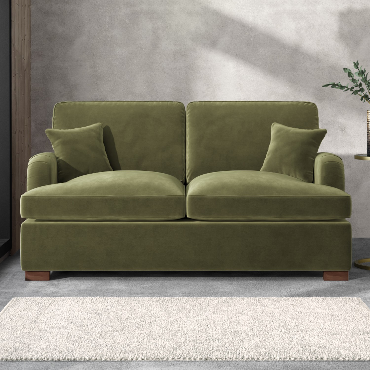 Photo of Olive green velvet pull out sofa bed - seats 2 - payton