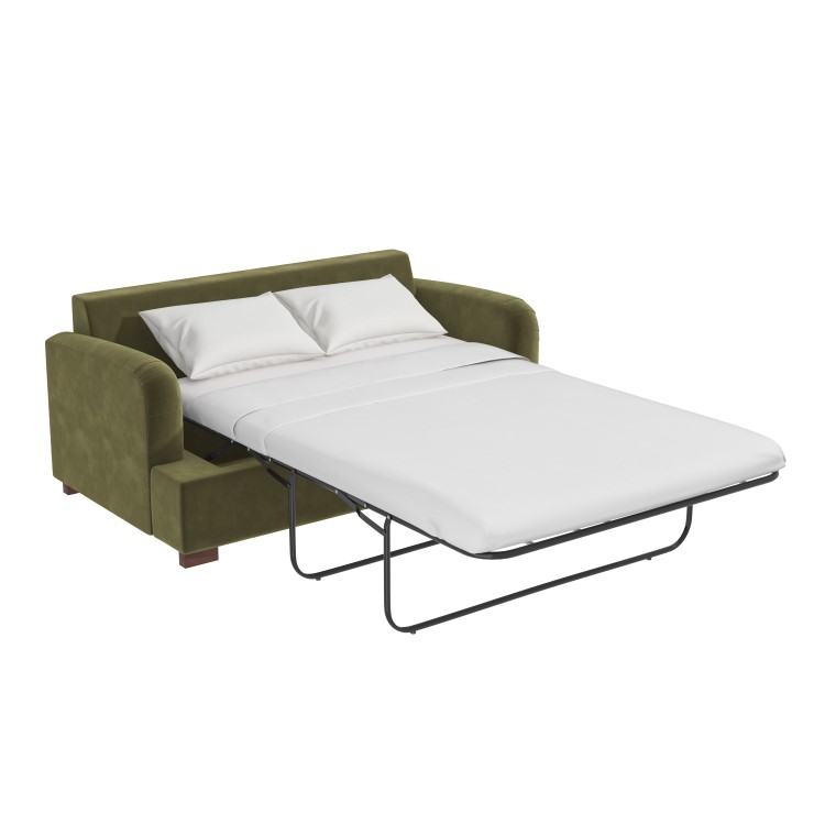 ONLY OPENED - Olive Green Velvet 2 Seater Sofa Bed - Payton