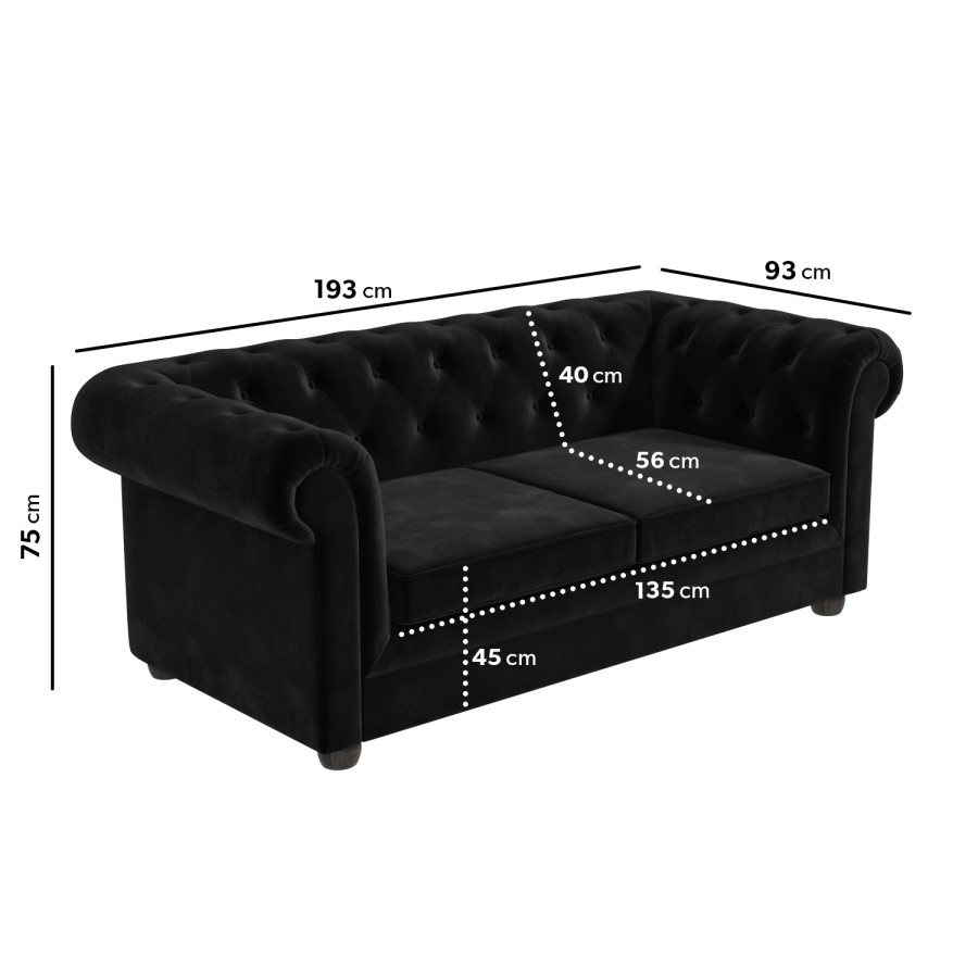 GRADE A2 - Black Velvet 3 Seater Sofa Bed - Bronte