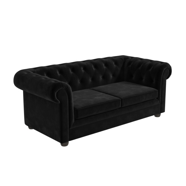 Black Velvet Chesterfield Pull Out Sofa Bed - Seats 3 - Bronte