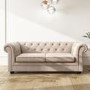 GRADE A2 - Beige Fabric Chesterfield Pull Out Sofa Bed - Seats 3 - Bronte