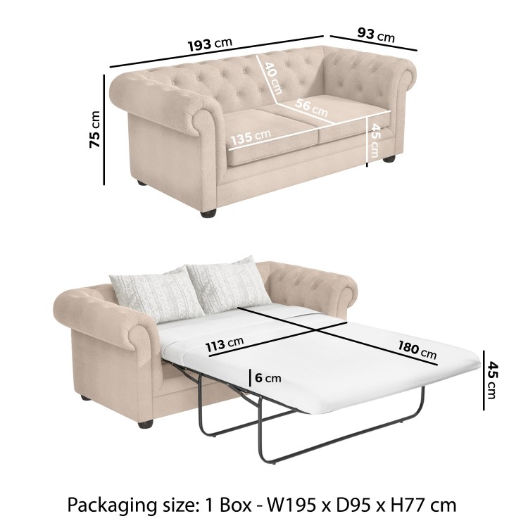 ALMOST PERFECT - Beige Fabric Chesterfield Pull Out Sofa Bed - Seats 3 - Bronte