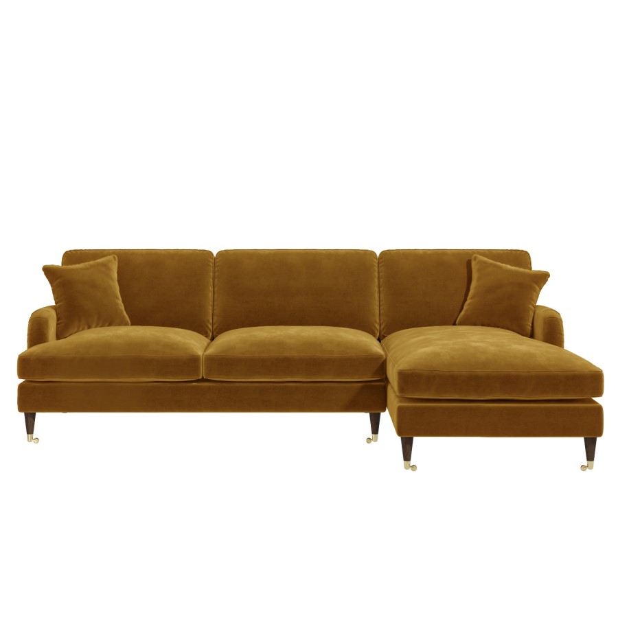 Mustard Velvet Right Hand Facing 4 Seater Chaise Corner Sofa - Payton