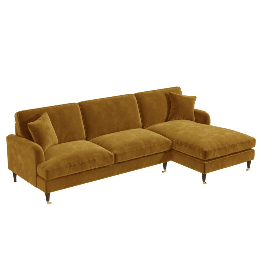 Mustard Velvet Right Hand Facing 4 Seater Chaise Corner Sofa - Payton
