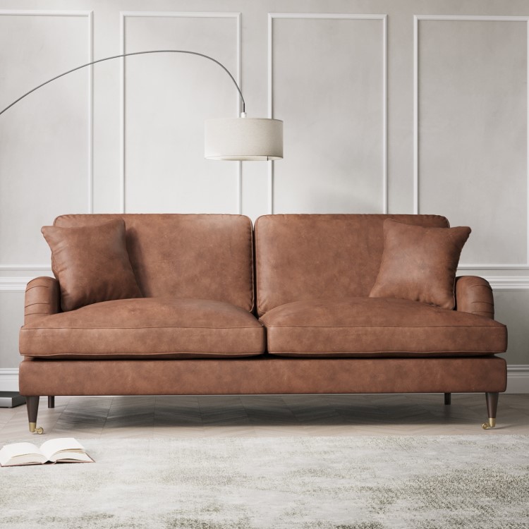 Tan Faux Leather 3 Seater Sofa - Payton