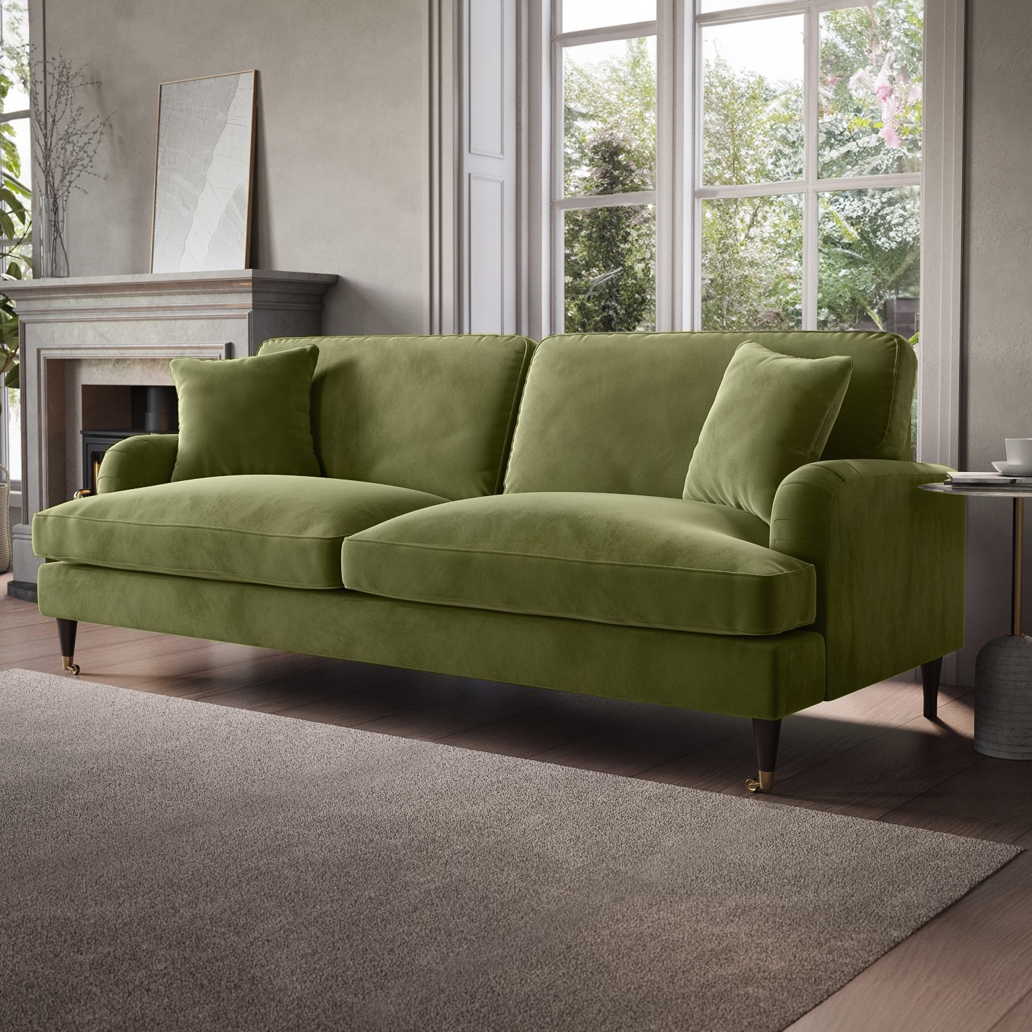 Payton Green Olive Velvet 4 Seater Sofa