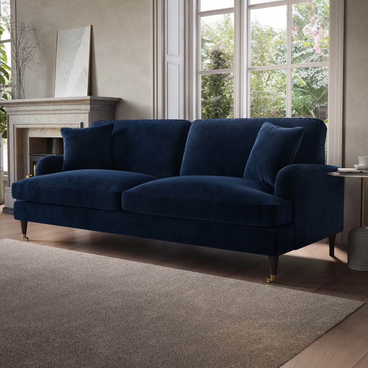 ONLY OPENED - Navy Velvet 4 Seater Sofa - Payton