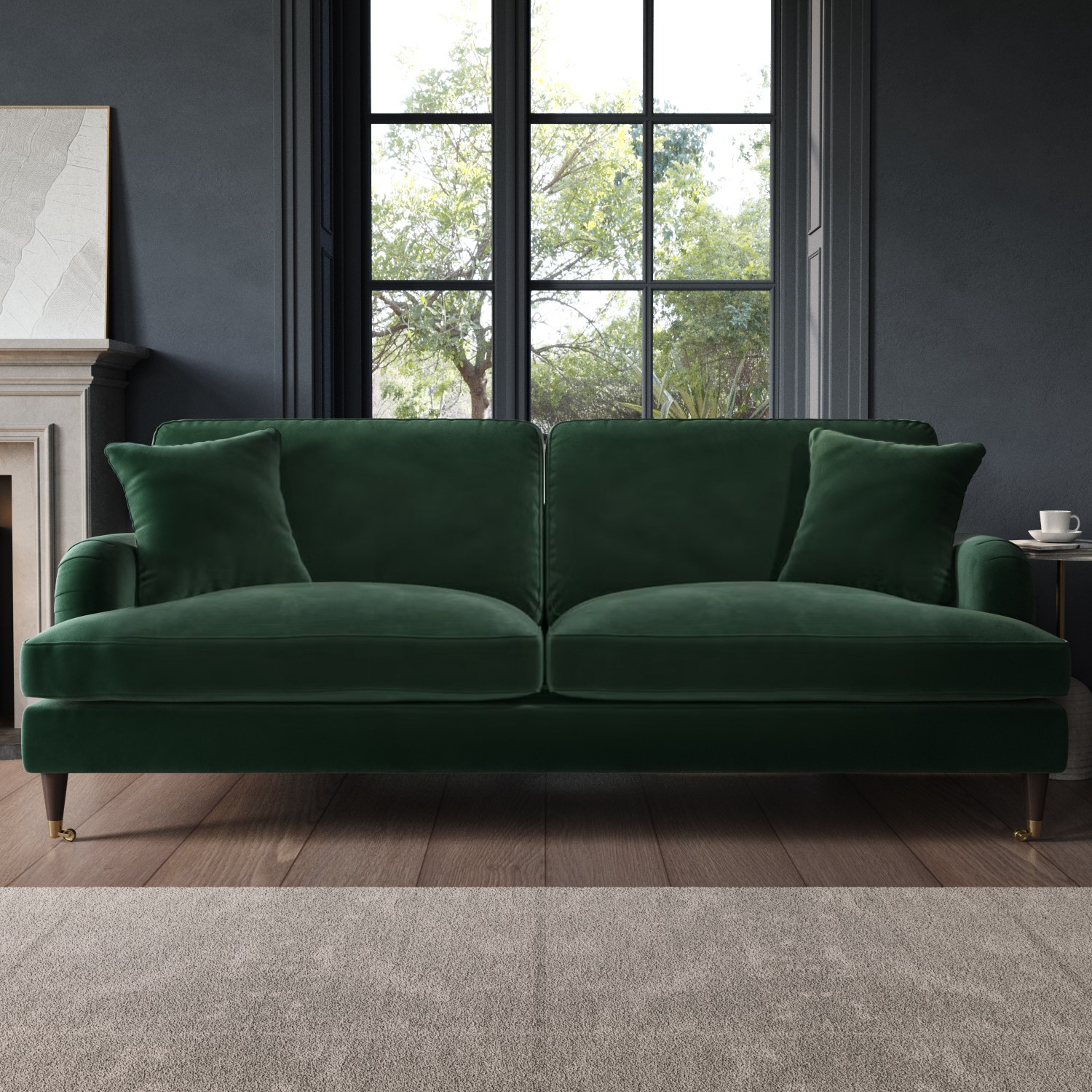 Payton Green Dark Velvet 4 Seater Sofa