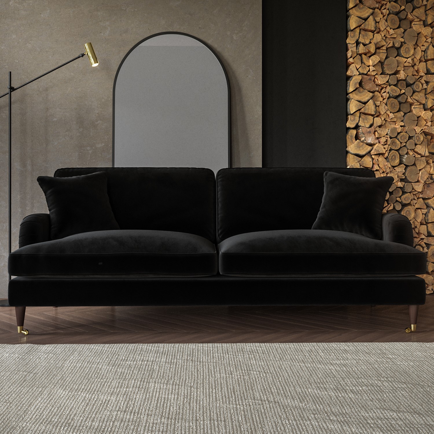 Payton Black Velvet 4 Seater Sofa
