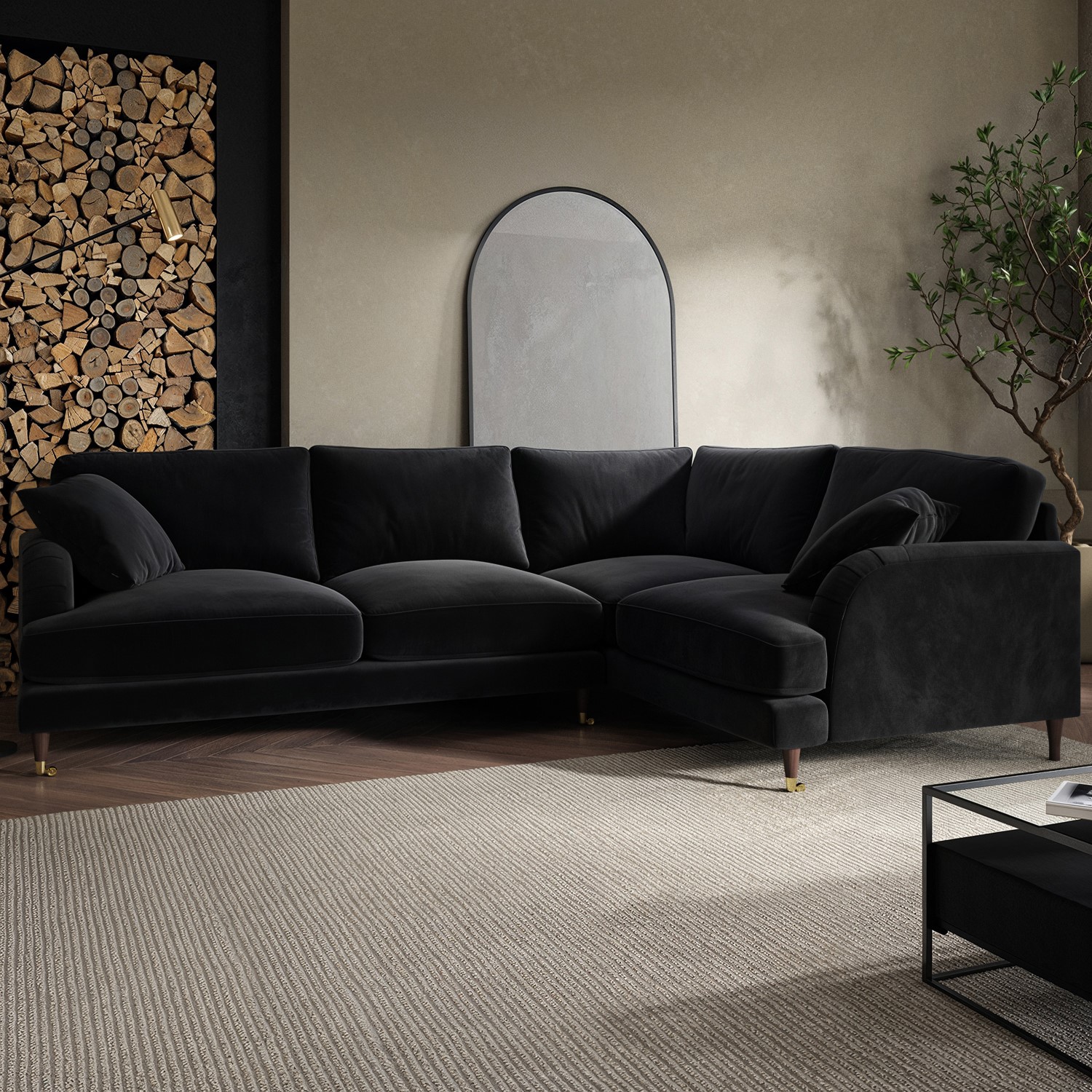 Velvet 4 Seater Right Hand Corner Sofa