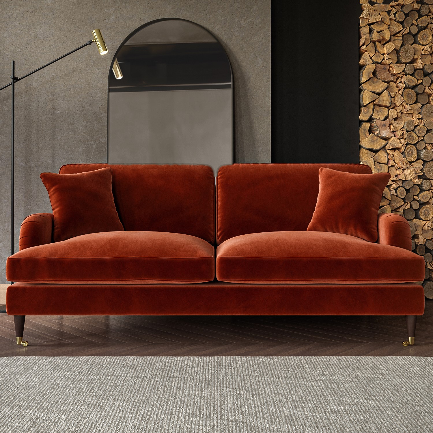 Payton Orange Burnt Velvet 3 Seater Sofa