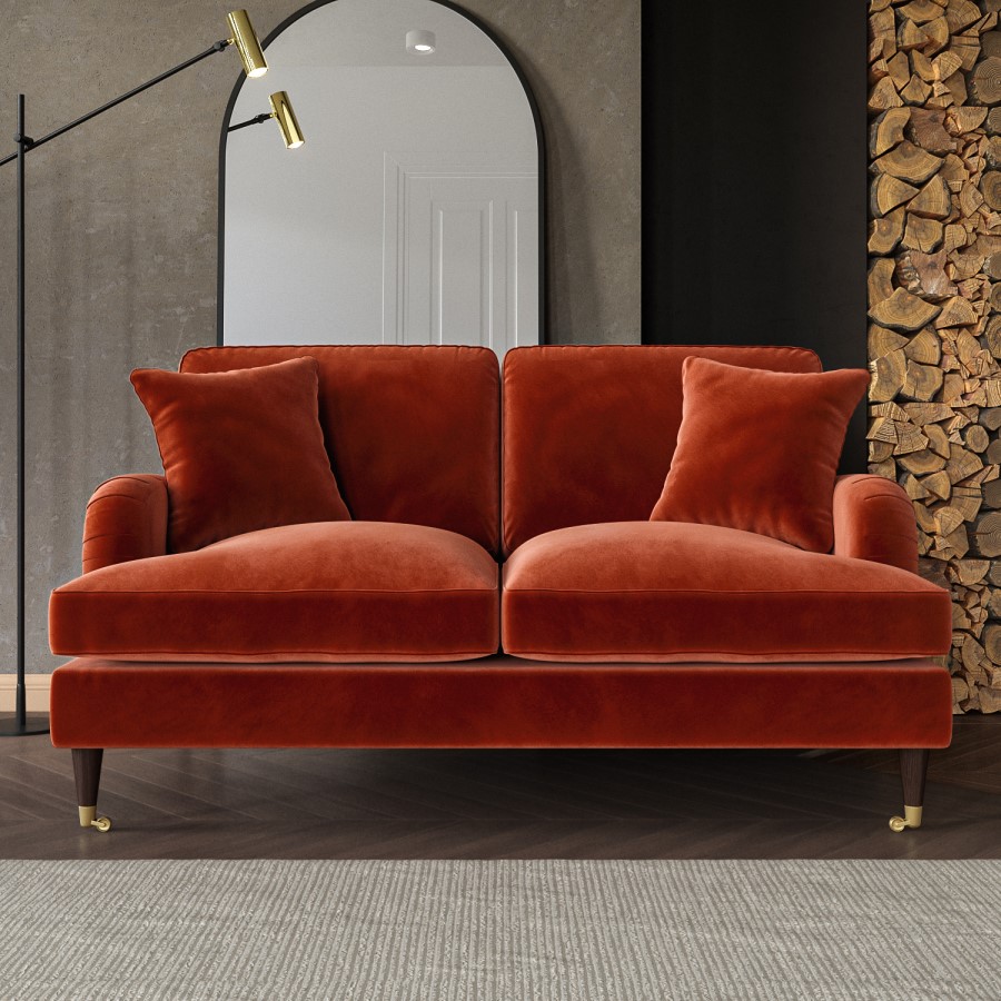 ALMOST PERFECT - Payton Orange Velvet 2 Seater Sofa