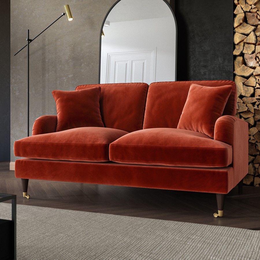 ONLY OPENED - Burnt Orange Velvet 2 Seater Sofa - Payton