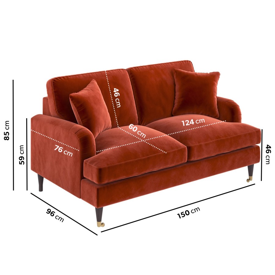 ONLY OPENED - Burnt Orange Velvet 2 Seater Sofa - Payton