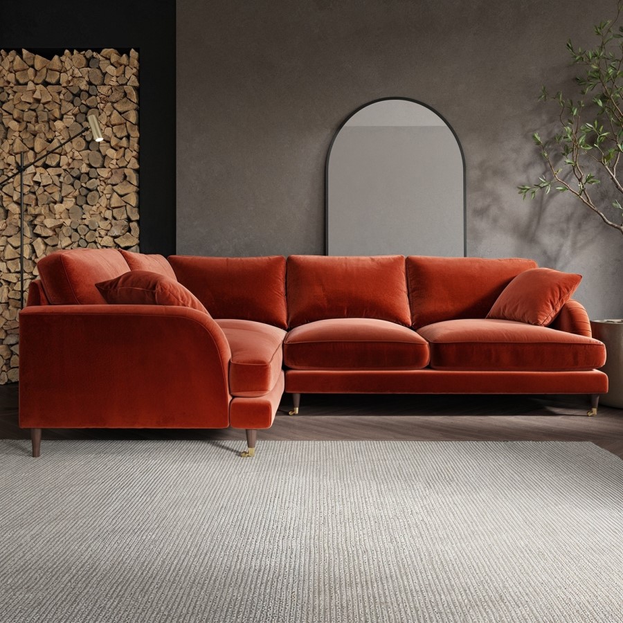Burnt Orange Velvet 4 Seater Left Hand Corner Sofa - Payton