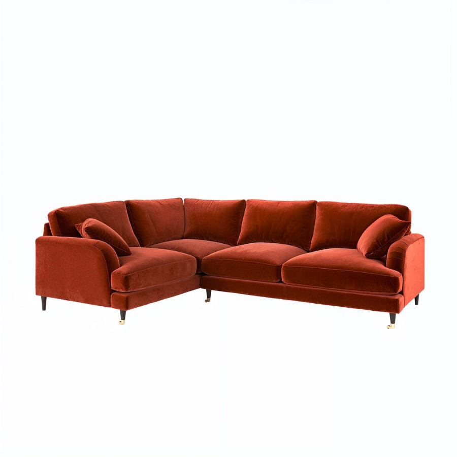 Burnt Orange Velvet 4 Seater Left Hand Corner Sofa - Payton