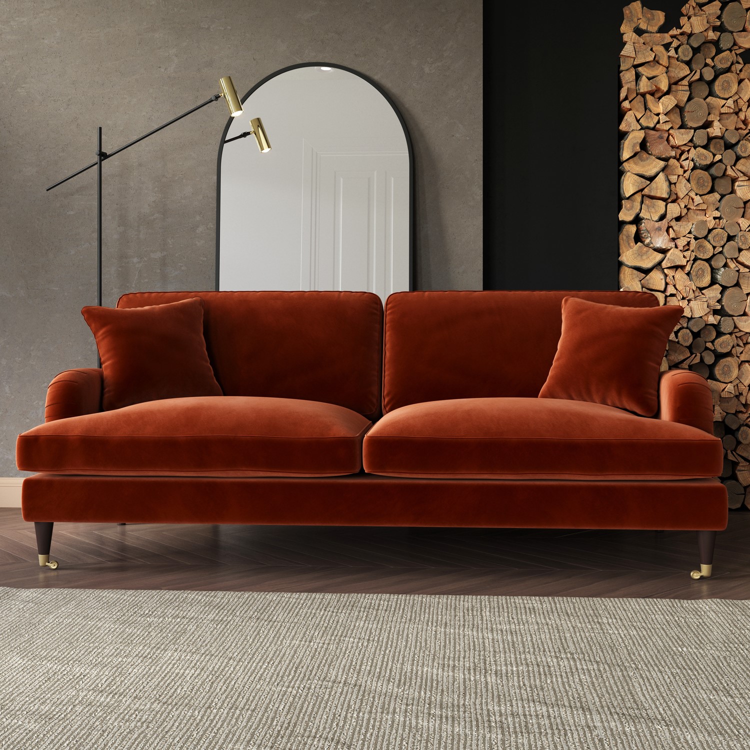 Payton Orange Burnt Velvet 4 Seater Sofa